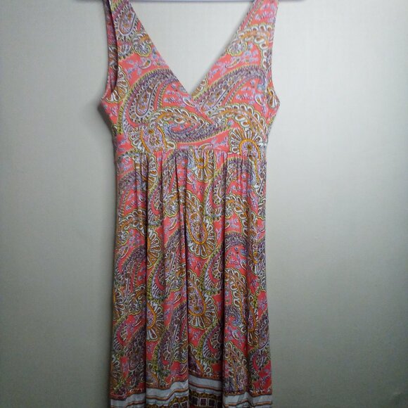 Old Navy Dress Women XS Sleeveless Sundress V-neck Stretch Pattern Pink Yellow - Picture 11 of 14